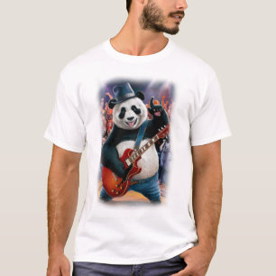 Camiseta Panda engraçado toca Rock and Roll num Azul Escuro
