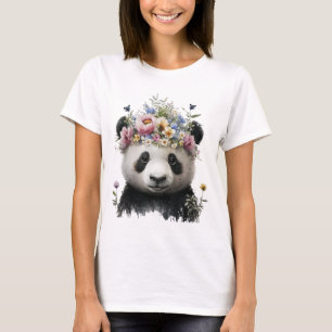 Camiseta Panda Floral de Cores Aquáticas