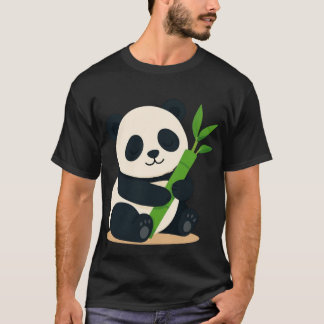 Camiseta Panda Fofinho Segurando Bambu Panda Bebê Kawaii