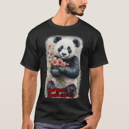 Camiseta Panda Fofo carregando Flores para o Dia das Mães e