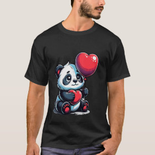 Camiseta Panda Fofo com Balão de Coração Expressão de Amor