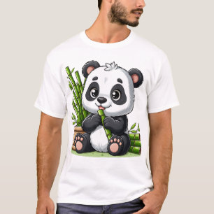 Camiseta Panda Fofo Comendo Cana-de-Açúcar Adorável Bebê