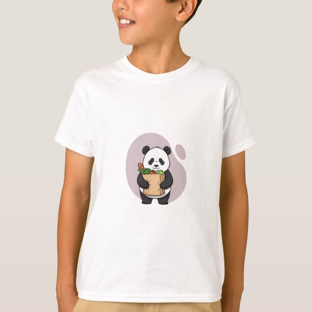 Camiseta Panda Fofo Fazendo Compras de Supermercado para Cr (Frente)
