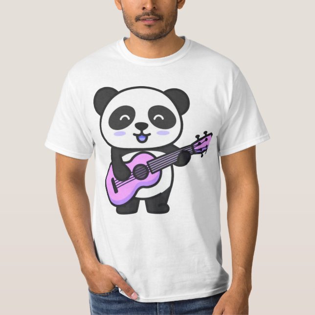 Camiseta Panda Fofo Tocando Guitarra Rosa (Frente)