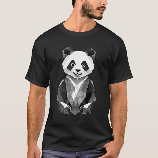 Camiseta Panda Geométrica Preta E Poligonal Branca (Frente)
