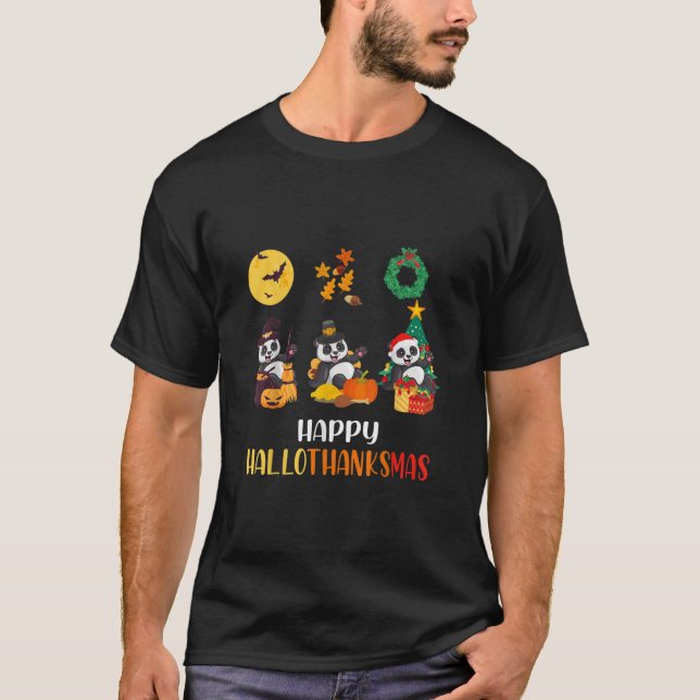 Camiseta Panda Halloween E Feliz Hallot De Natal (Frente)