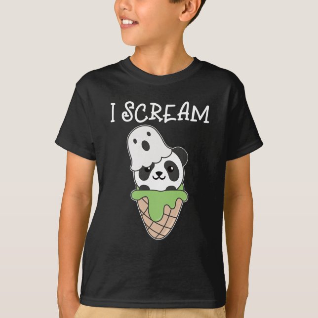 Camiseta Panda Halloween Ghost I Gritar Sorvete Pun (Frente)