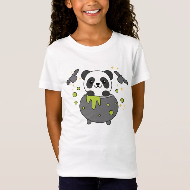 Camiseta Panda Happy Halloween Cauldron Bat (Frente)