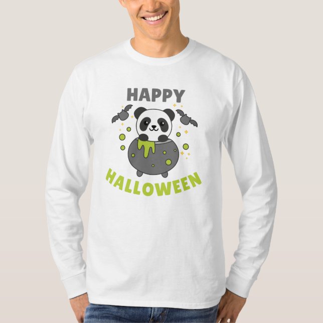 Camiseta Panda Happy Halloween Cauldron Bat (Frente)