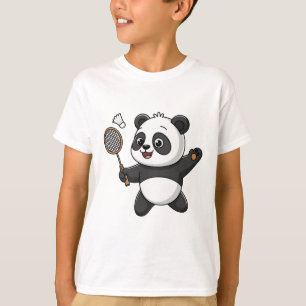 Camiseta Panda Inteligente Jogando Badminton Engraçado Humo