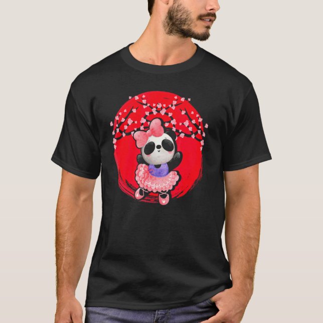 Camiseta Panda Japão Bandeira Sakura Cherry Blossom Tree Ja (Frente)
