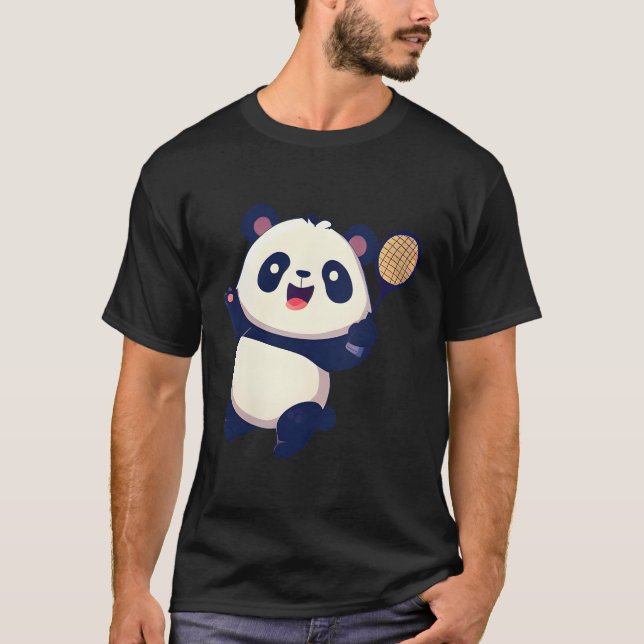 Camiseta Panda Jogando Tênis Badminton (Frente)
