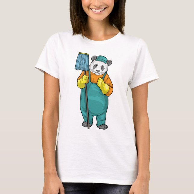 Camiseta Panda Limpa Mop de Limpeza (Frente)