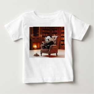 Camiseta Panda Minúsculo Lendo na Biblioteca Aconchegante