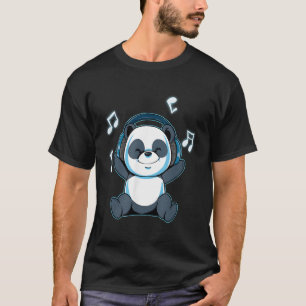 Camiseta Panda Music Note Fones de ouvido Panda Dj Ursinho 