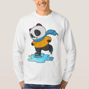 Camiseta Panda na patinação de gelo com skates de gelo e es