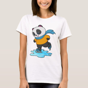 Camiseta Panda na patinação de gelo com skates de gelo e es