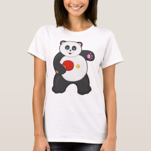 Camiseta Panda na tênis da Mesa com a raquete tênis de Mesa