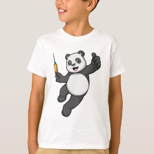 Camiseta Panda na Vacinação com Seringa