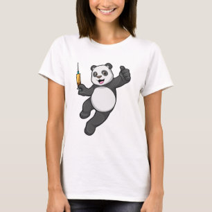 Camiseta Panda na Vacinação com Seringa