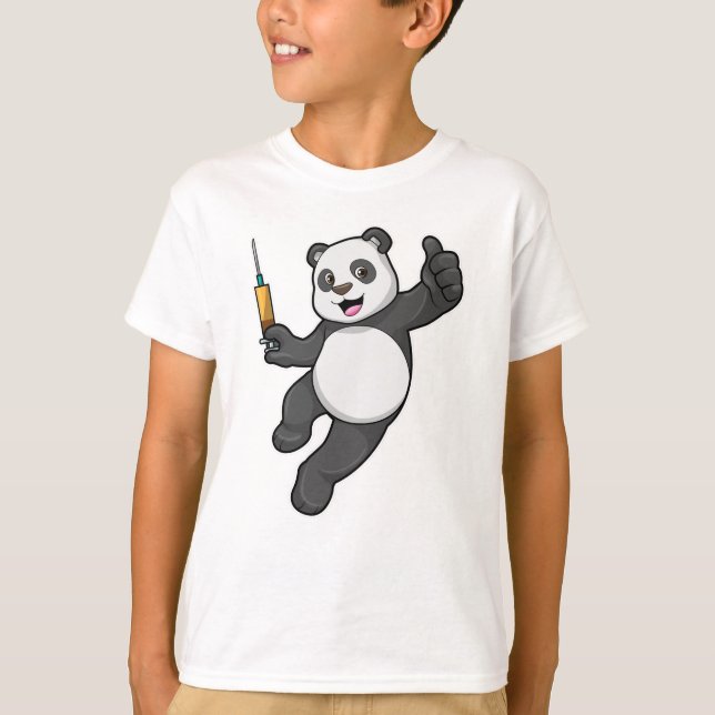 Camiseta Panda na Vacinação com Seringa (Frente)