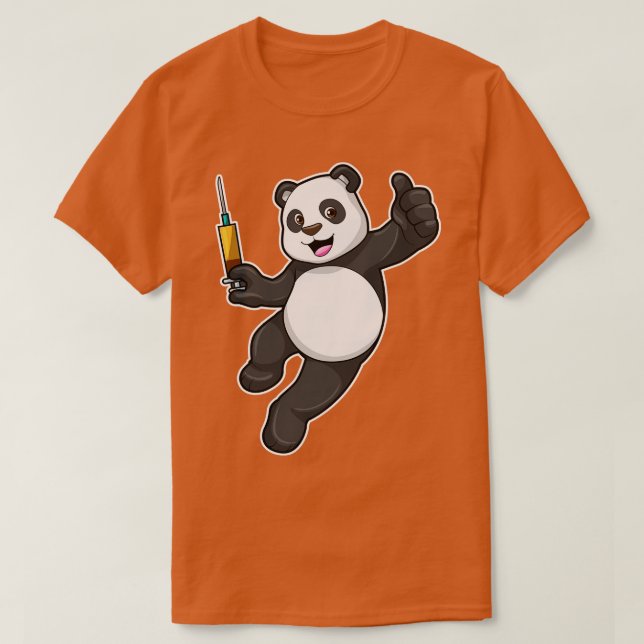 Camiseta Panda na Vacinação com Seringa (Frente do Design)