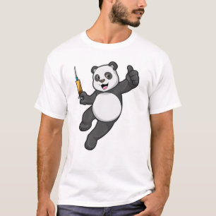 Camiseta Panda na Vacinação com Seringa