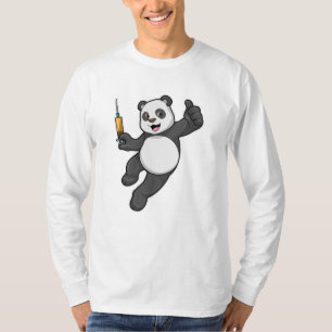 Camiseta Panda na Vacinação com Seringa