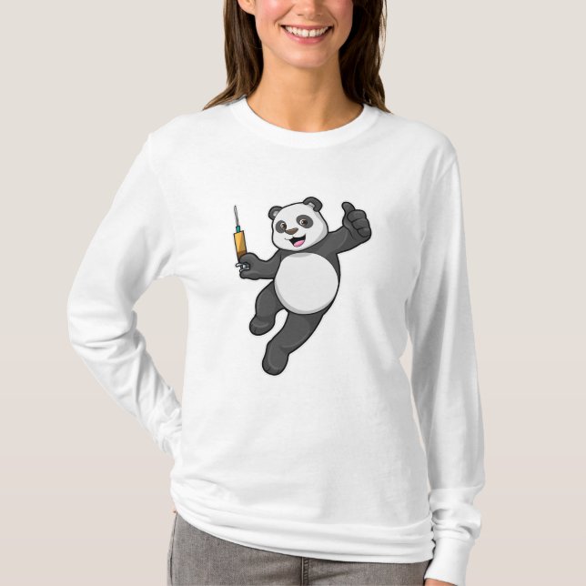 Camiseta Panda na Vacinação com Seringa (Frente)