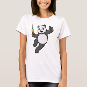 Camiseta Panda na Vacinação com Seringa