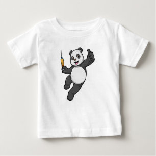Camiseta Panda na Vacinação com Seringa