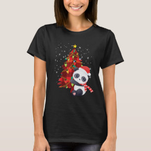 Camiseta Panda Natal Árvore Luzes Santa Hat Família