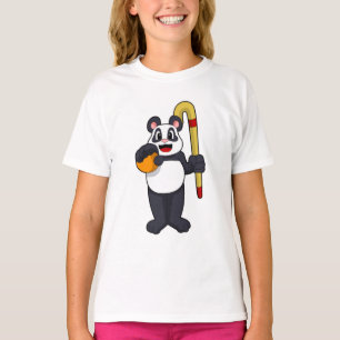 Camiseta Panda no Hockey com Taco de Hóquei