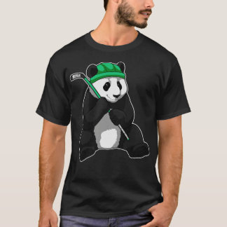 Camiseta Panda no hóquei no gelo com bastão de hóquei no ge