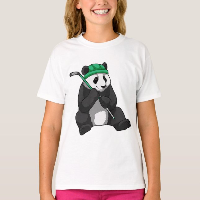 Camiseta Panda no hóquei no gelo com bastão de hóquei no ge (Frente)