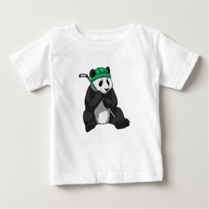 Camiseta Panda no hóquei no gelo com bastão de hóquei no ge