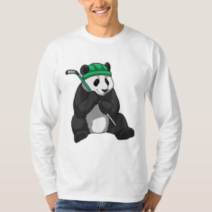 Camiseta Panda no hóquei no gelo com bastão de hóquei no ge