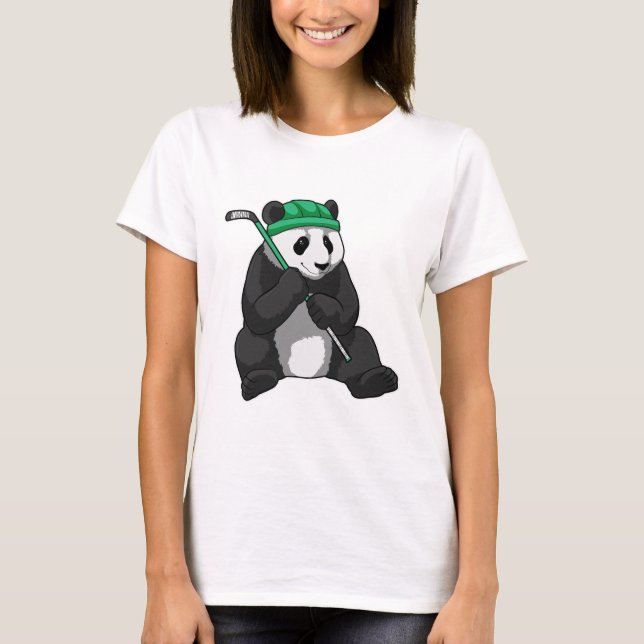 Camiseta Panda no hóquei no gelo com bastão de hóquei no ge (Frente)