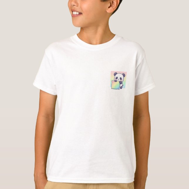 Camiseta Panda Pastel Sonolento Arco-Íris Infantil (Frente)