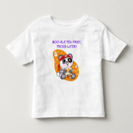 Camiseta Panda Pirata Kawaii de Halloween Bebendo Chá Boba