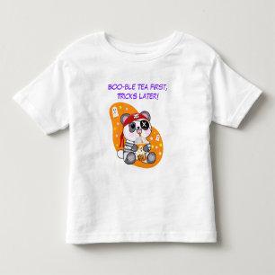 Camiseta Panda Pirata Kawaii de Halloween Bebendo Chá Boba