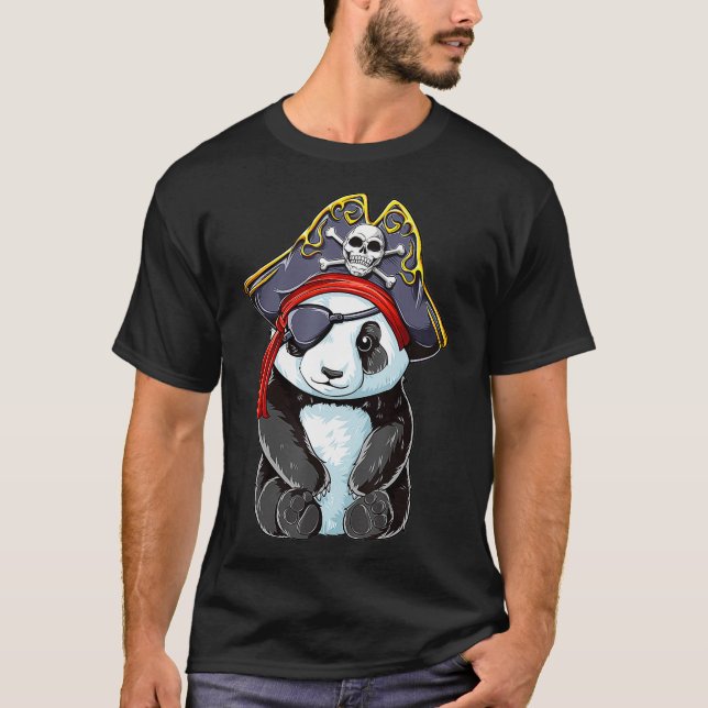 Camiseta Panda Pirate Jolly Roger Costume Flag Skull e Cr (Frente)