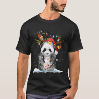Camiseta Panda Reindeer Xmas Light Enfeites de natal Pand