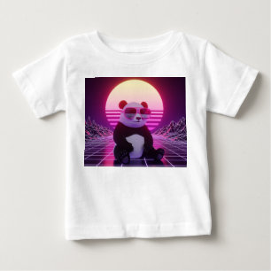 Camiseta Panda Retro Synthwave com Óculos de Sol Rosa