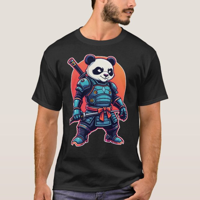 Camiseta Panda Samurai Robot Estilo Único Cyberpunk (Frente)