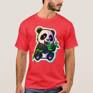 Camiseta panda segurando comida retrô