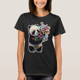 Camiseta Panda segurando flores florista ou jardineiro Cute
