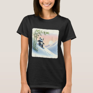Camiseta Panda Snowboard Através De Bambu Snowy Slope. Sno