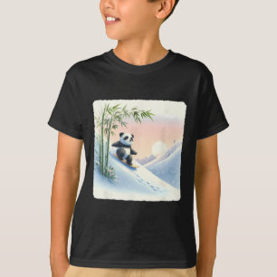 Camiseta Panda Snowboard Através De Bambu Snowy Slope. Sno
