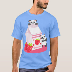 Camiseta Panda Strawberry Milk Beber Kawaii